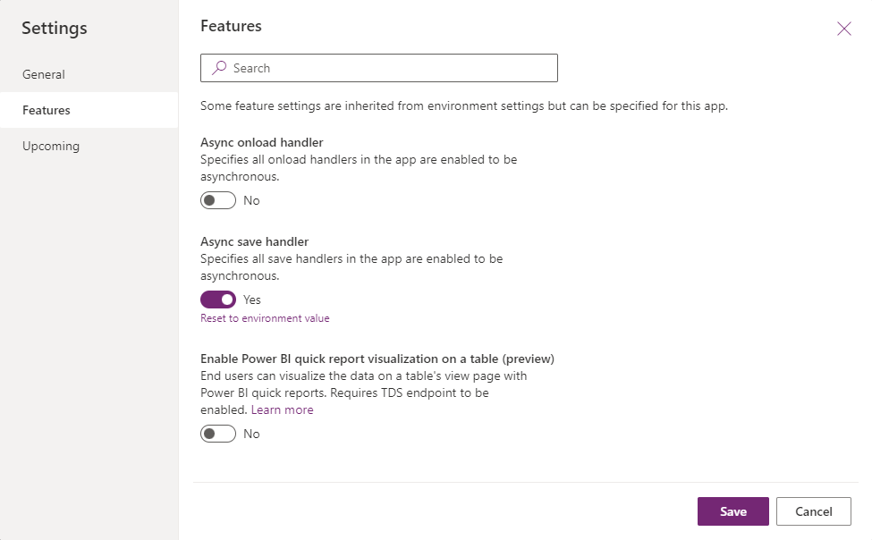Indstilling for Asynkron OnSave-app
