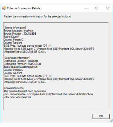 Column conversion page of the Import and Export Wizard Column conversion page of the Import and Export Wizard
