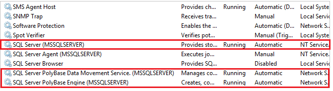 stop and start PolyBase services in services.msc stop and start PolyBase services in services.msc