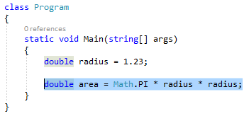 Screenshot of C# code for the Program class. In the Main function of that class, a line of code is highlighted.