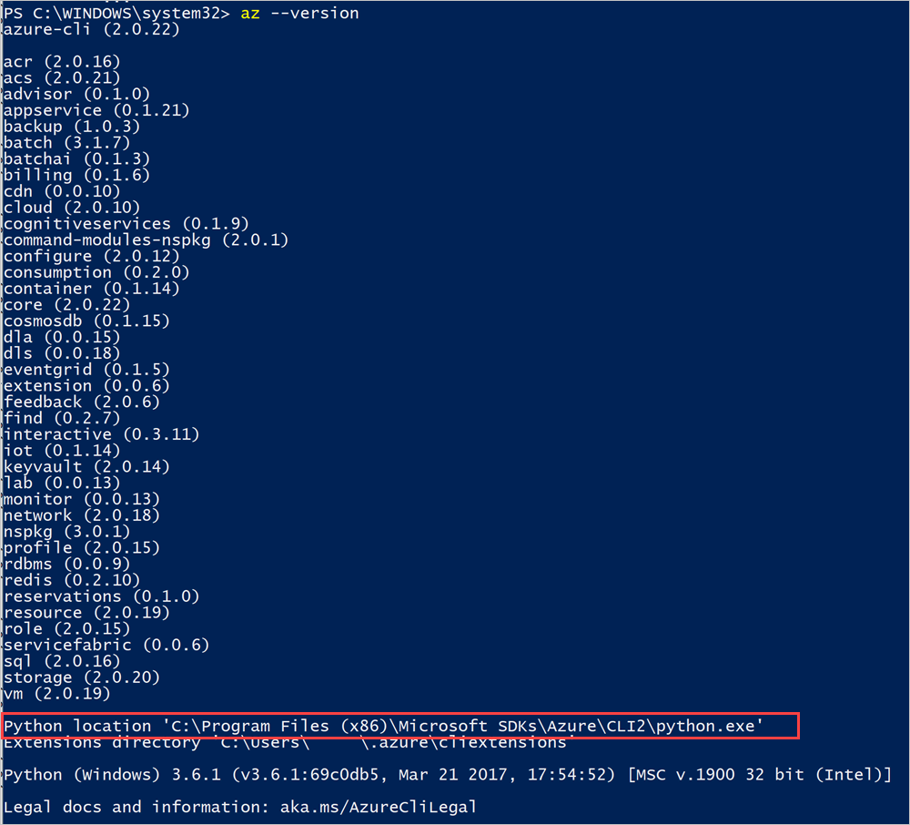 Azure CLI am Standort Azure Stack Hub Python