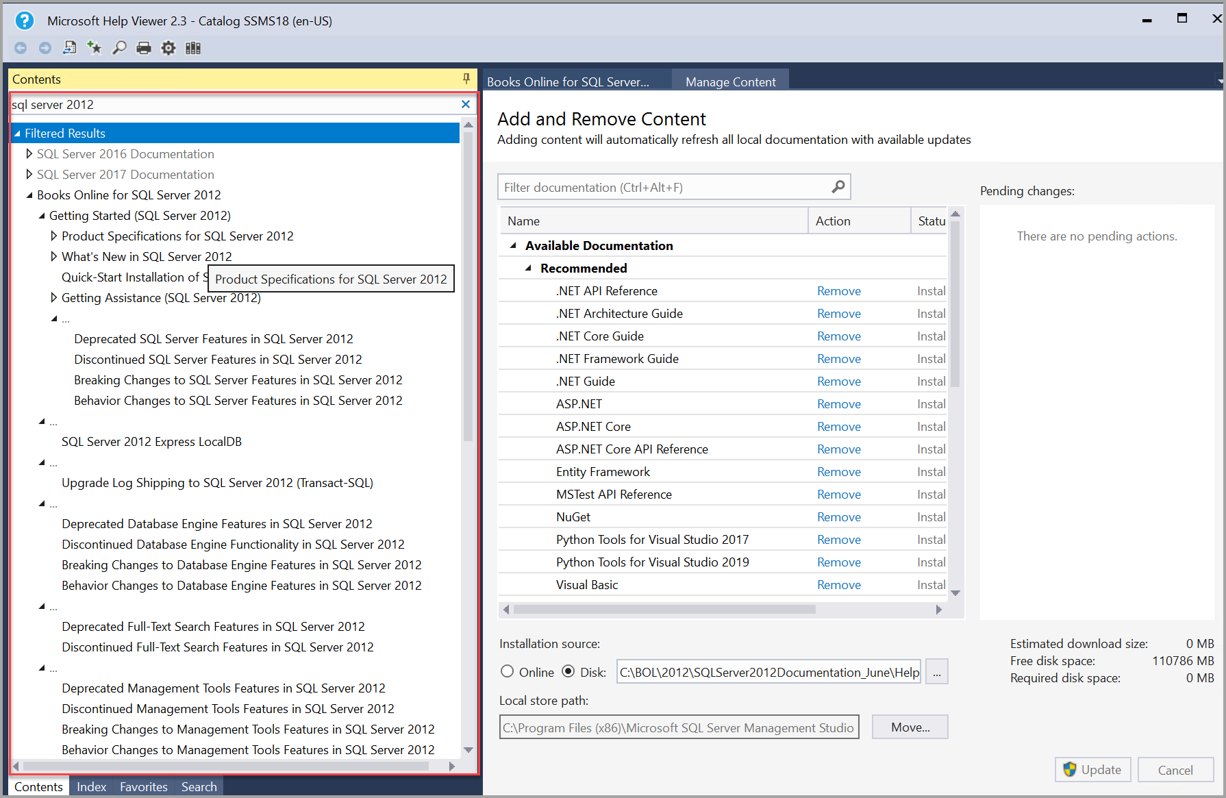 SQL Server 2012-Dokumentation automatisch aktualisiert