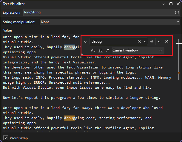 Screenshot der Suche im Text-Visualizer.