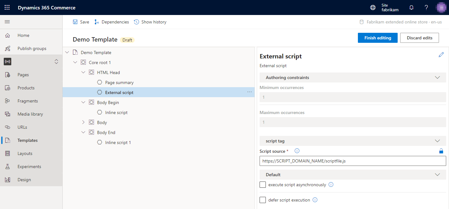 Screenshot of script modules in different slots of a template.
