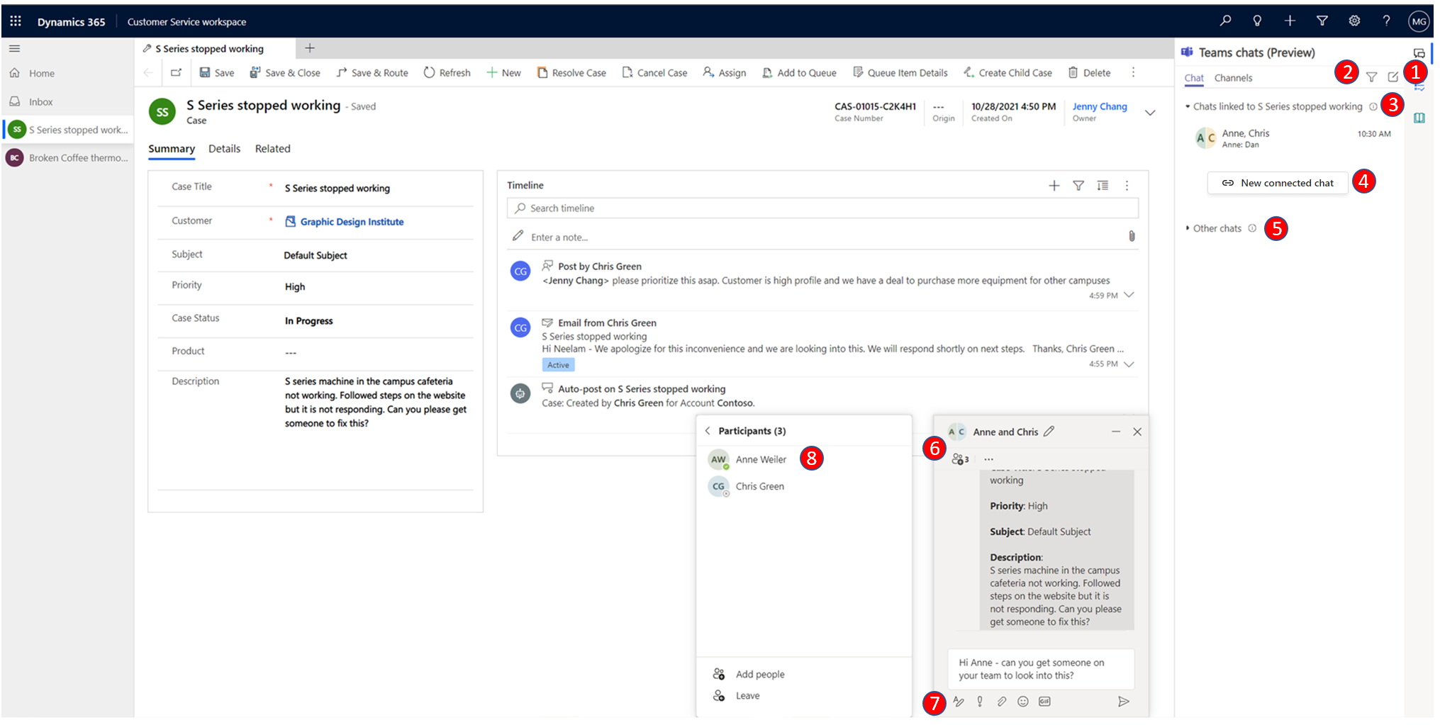 Agent view of the Microsoft Teams chat experience Agent view of the Microsoft Teams chat experience