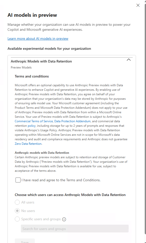 Screenshot: Image of AI models preview page.