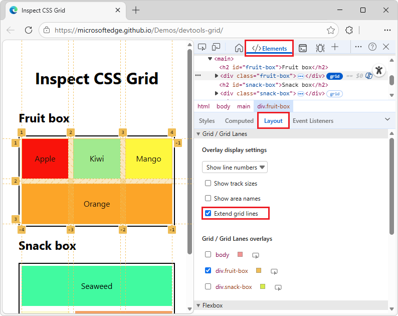 Extend grid lines