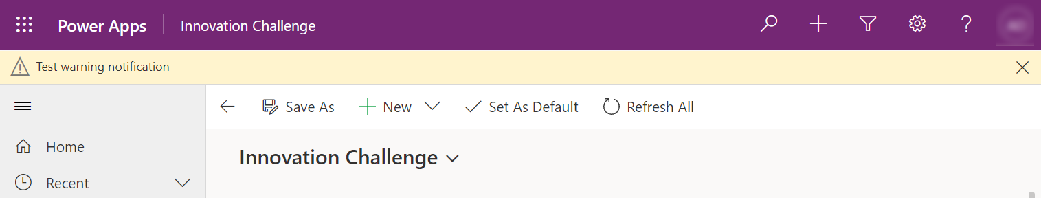 Example warning notification Example warning notification.