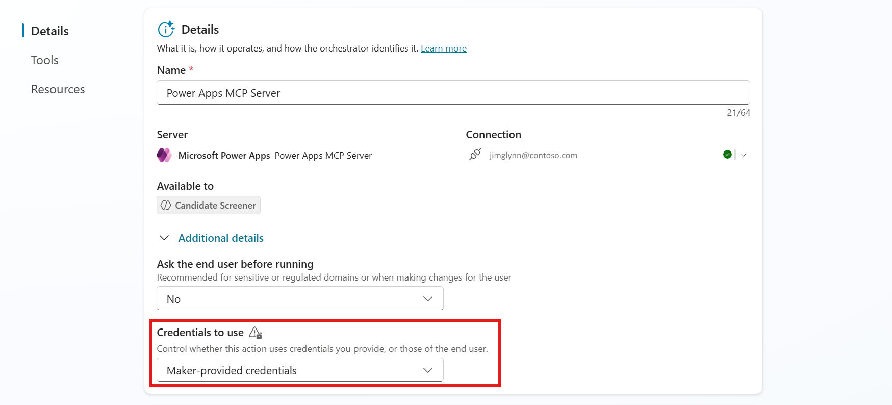 Maker-provided credentials selection