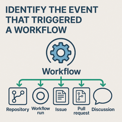 Diagram that shows various workflow triggers in GitHub Actions, such as push, pull request, schedule, and manual dispatch.