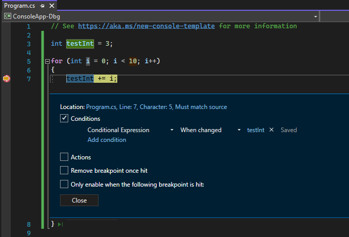 Breakpoint When changed Breakpoint When changed