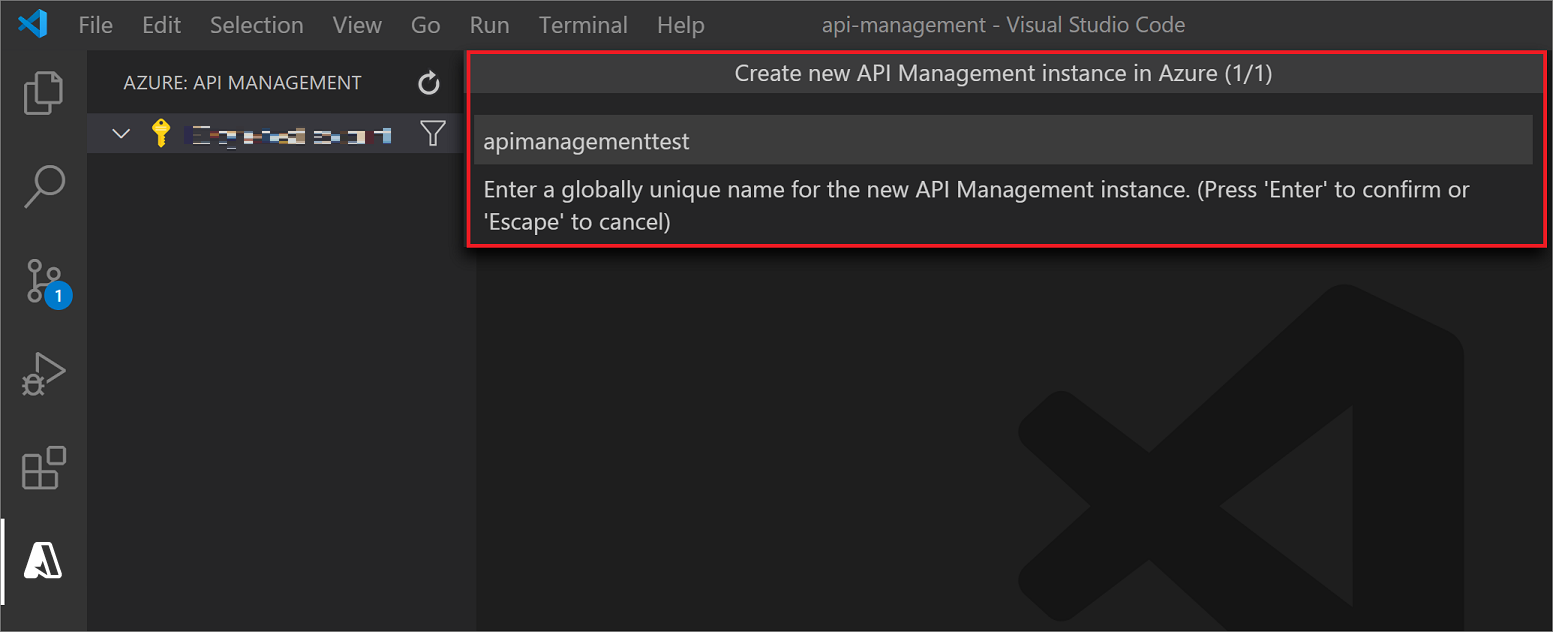 Procedura guidata gestione delle API in VS Code