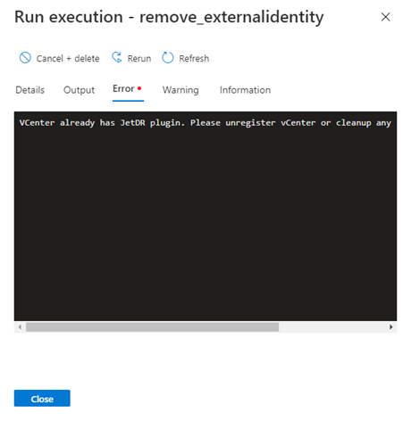 Screenshot che mostra gli errori rilevati durante l'esecuzione di un processo.