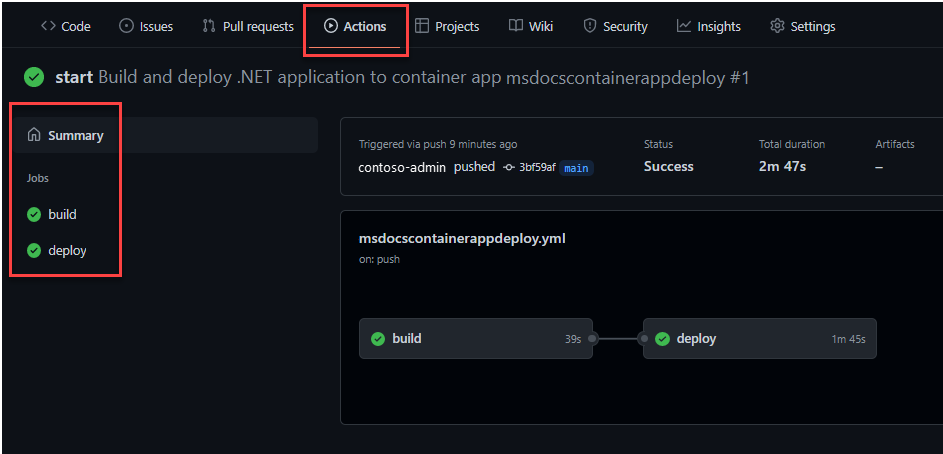 Una schermata che mostra GitHub Actions.