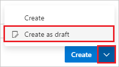 Screenshot che mostra l'opzione Crea come pull request bozza.