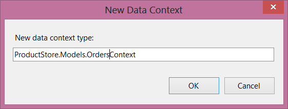 Screenshot della finestra di dialogo del nuovo contesto dati. Una casella di testo mostra il nome del nuovo contesto dati digitato.