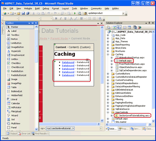 Figura 2: Aggiungere il controllo utente SectionLevelTutorialListing.ascx a Default.aspx