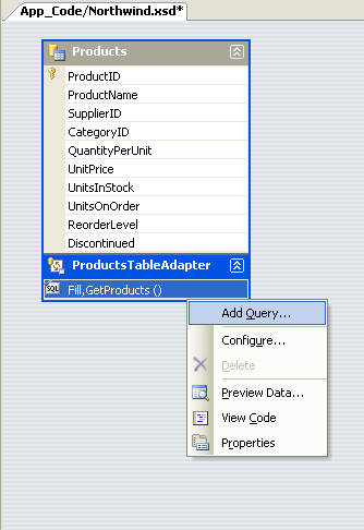 Right-Click nel TableAdapter e scegliere l'opzione 