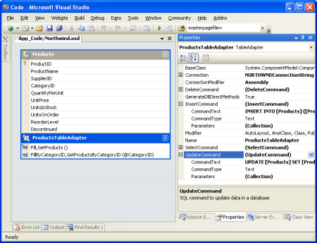 Il TableAdapter ha le proprietà InsertCommand, UpdateCommand e DeleteCommand