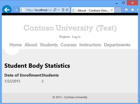 Screenshot che mostra la pagina Informazioni con le statistiche relative al corpo studentesco.