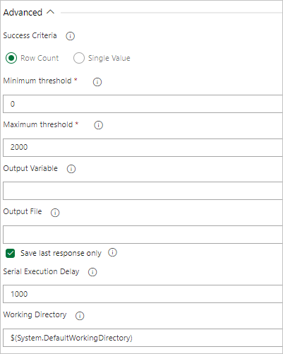 Screenshot che mostra la query che restituisce le righe e imposta le soglie di conteggio delle righe.