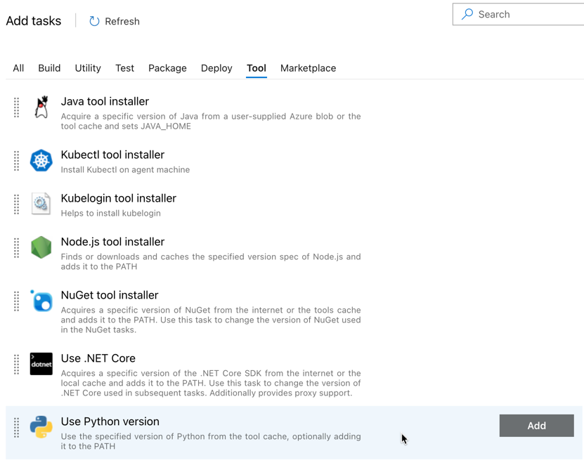 Azure DevOps imposta python versione 1