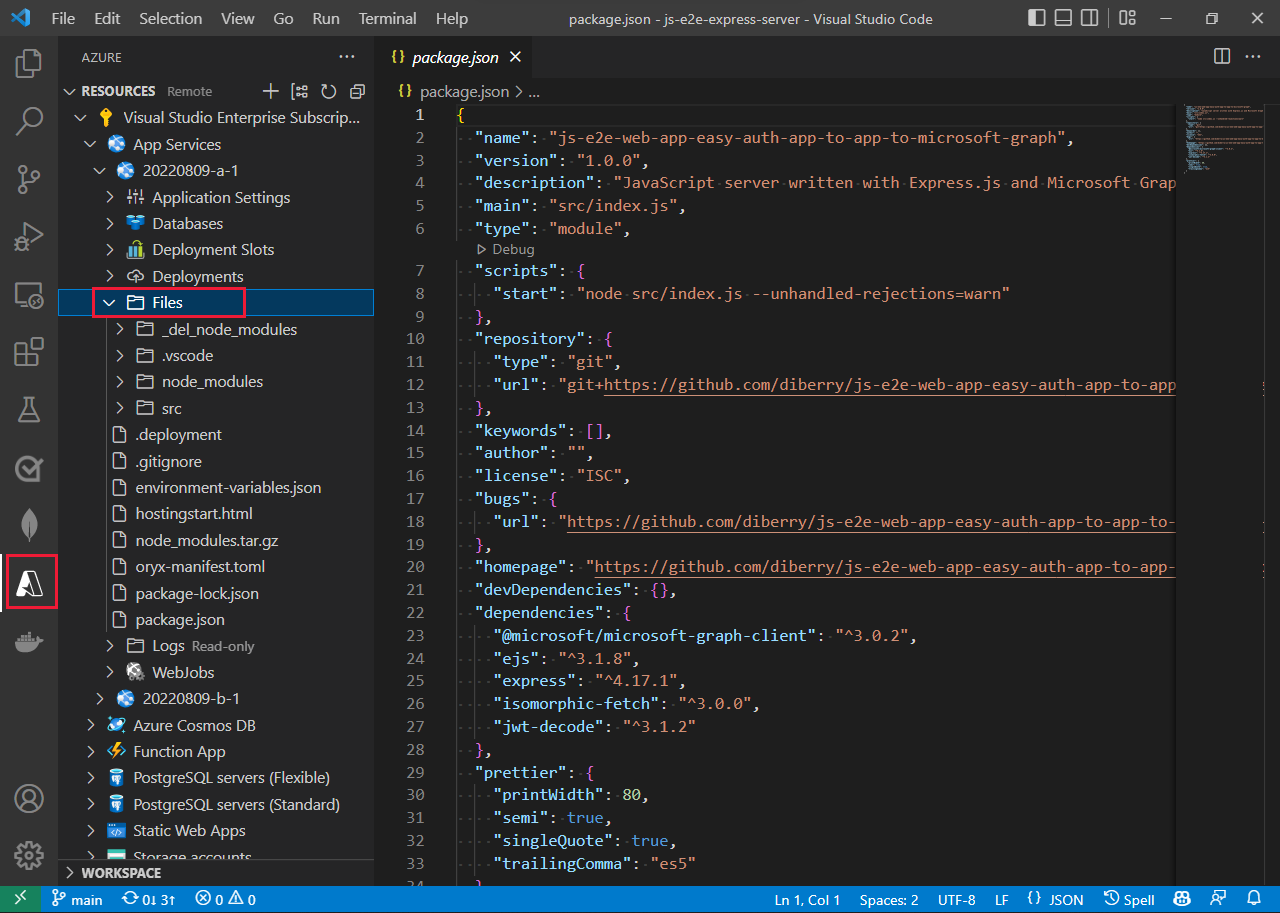 [Il servizio app di Azure e le estensioni dell'app Funzioni di Azure offrono entrambi una visualizzazione dei file remoti.