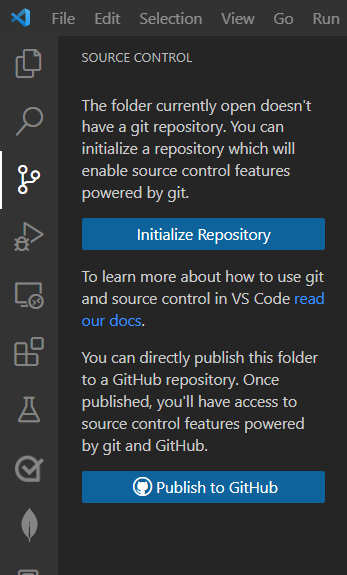 Schermata di Visual Studio che mostra il pulsante Inizializza repository.