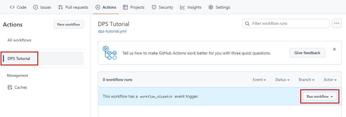 Screenshot della scheda azione in cui è possibile selezionare un flusso di lavoro ed eseguirlo.