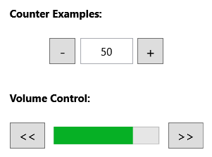 Due controlli RepeatButton che illustrano la posizione tipica alla fine di una casella di testo del contatore.