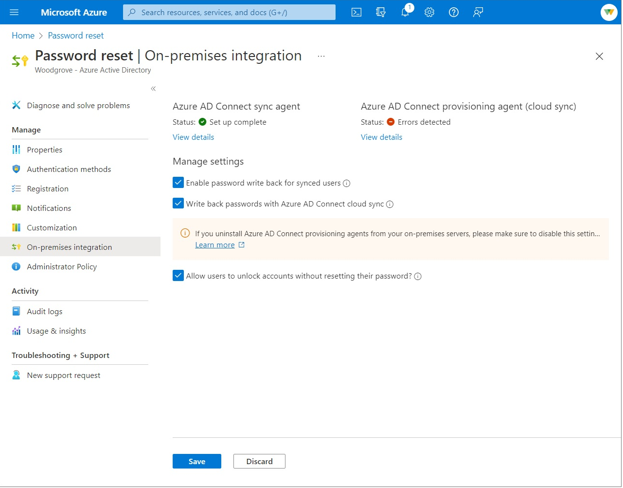 Abilita la reimpostazione self-service della password Microsoft Entra per il writeback delle password