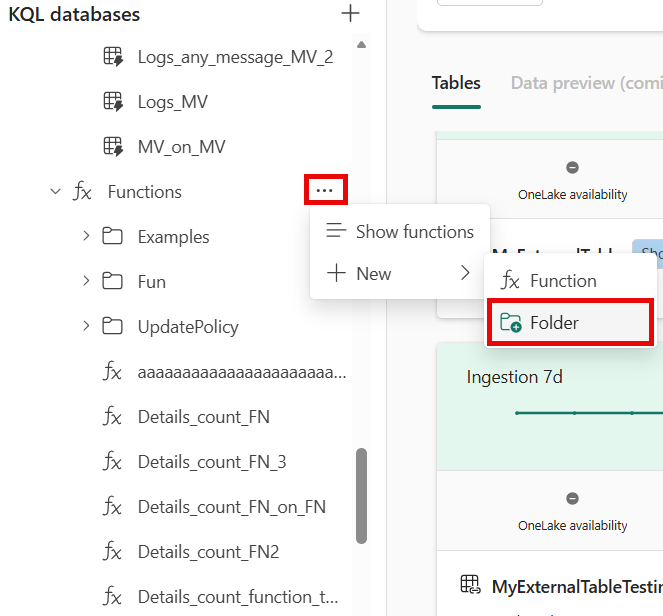 Schermata del menu popup che mostra l'opzione per creare una nuova cartella relativa alla funzione.
