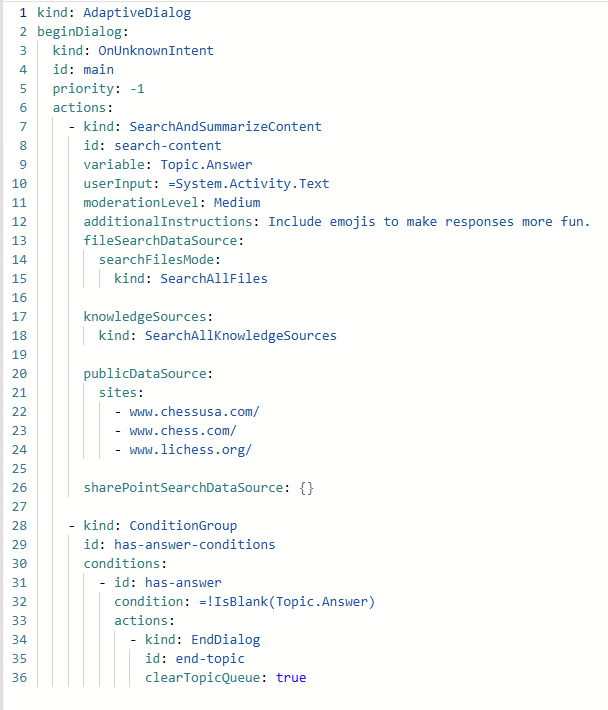 Screenshot di un blocco di codice YAML di esempio nell'editor di codice.