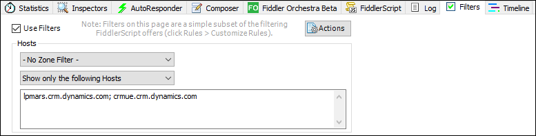 Filter traffic displayed in Fiddler UI Filter traffic displayed in Fiddler UI.