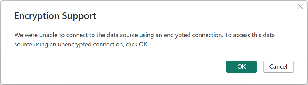 screenshot dell'avviso di supporto della crittografia del database di SQL Server.