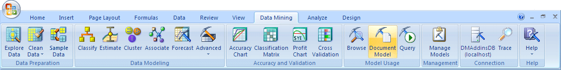 Modello di Documento, barra multifunzione Data Mining