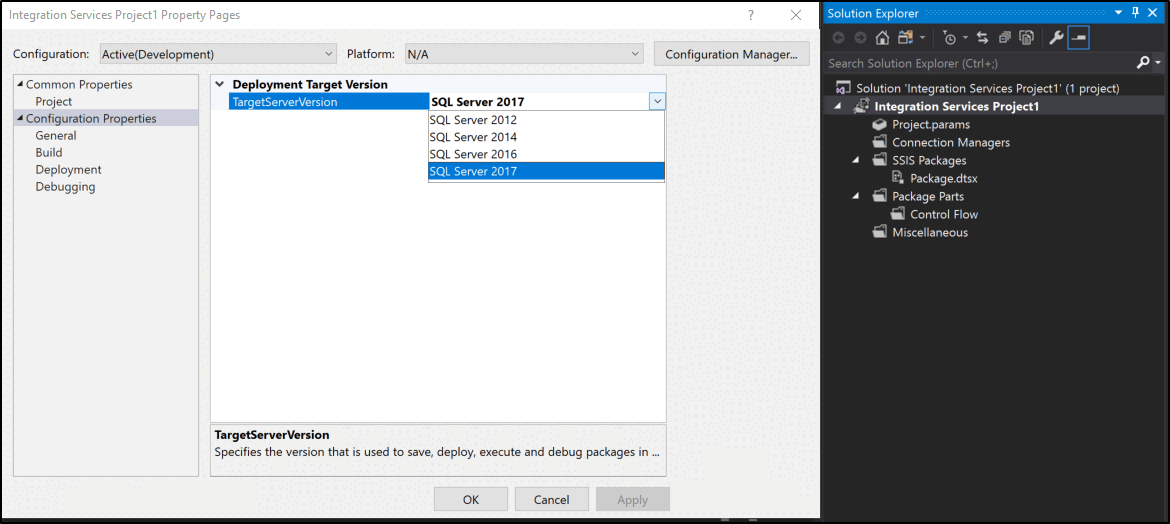 Proprietà TargetServerVersion nella finestra di dialogo Proprietà progetto Proprietà TargetServerVersion nella finestra di dialogo Proprietà progetto