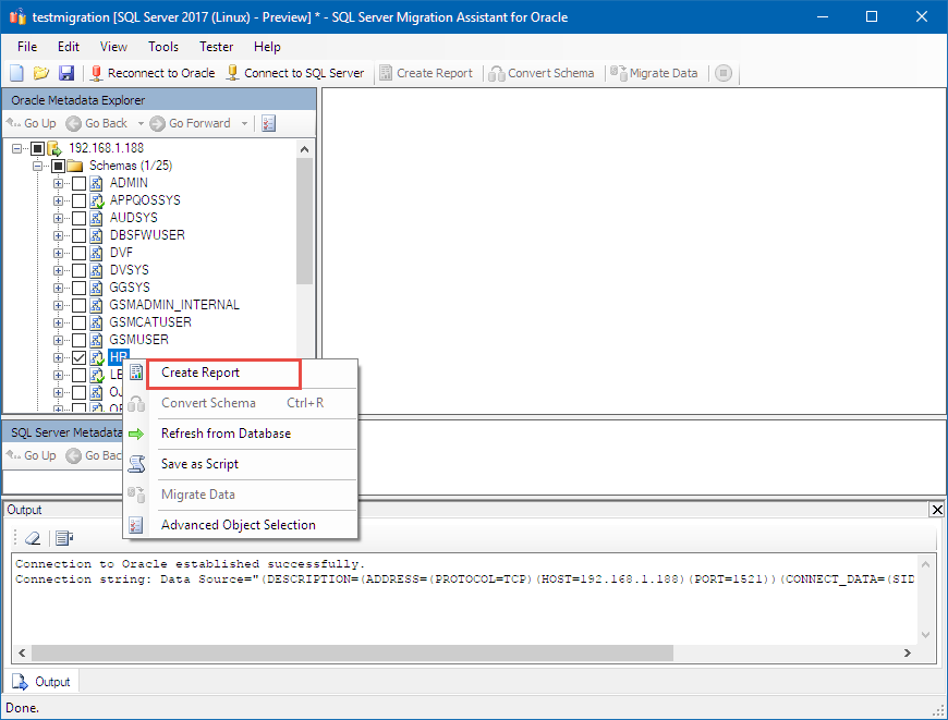 Screenshot che mostra come creare un report.