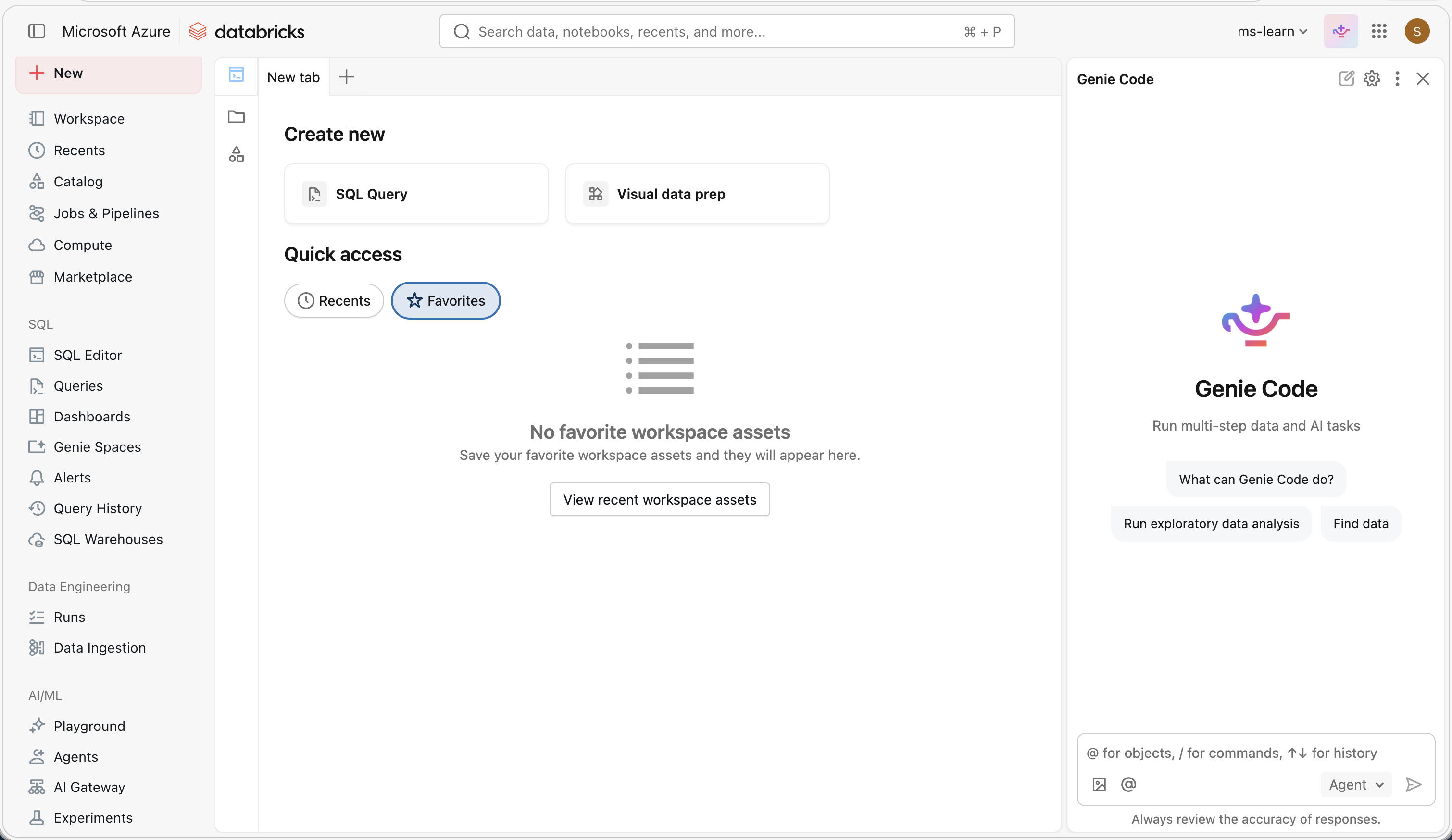 Schermata del codice Genie in Azure Databricks.