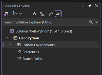 Screenshot che mostra l'ambiente predefinito in Esplora soluzioni in Visual Studio.