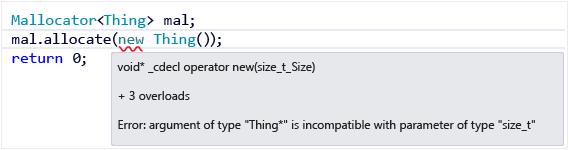 Squiggles di errore di Visual C++