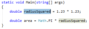 Screenshot del codice evidenziato per variabile temporanea inline - C#.