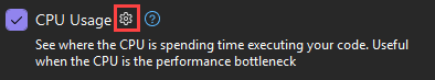 Screenshot che mostra l'icona delle impostazioni per l'Uso della CPU.