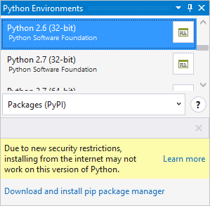 Messaggio sulle restrizioni di installazione pip con la versione precedente di Python