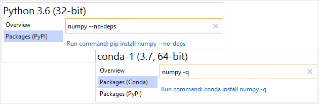 Uso di argomenti nei comandi pip e conda install