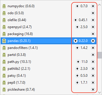 scheda Pacchetti degli ambienti Python